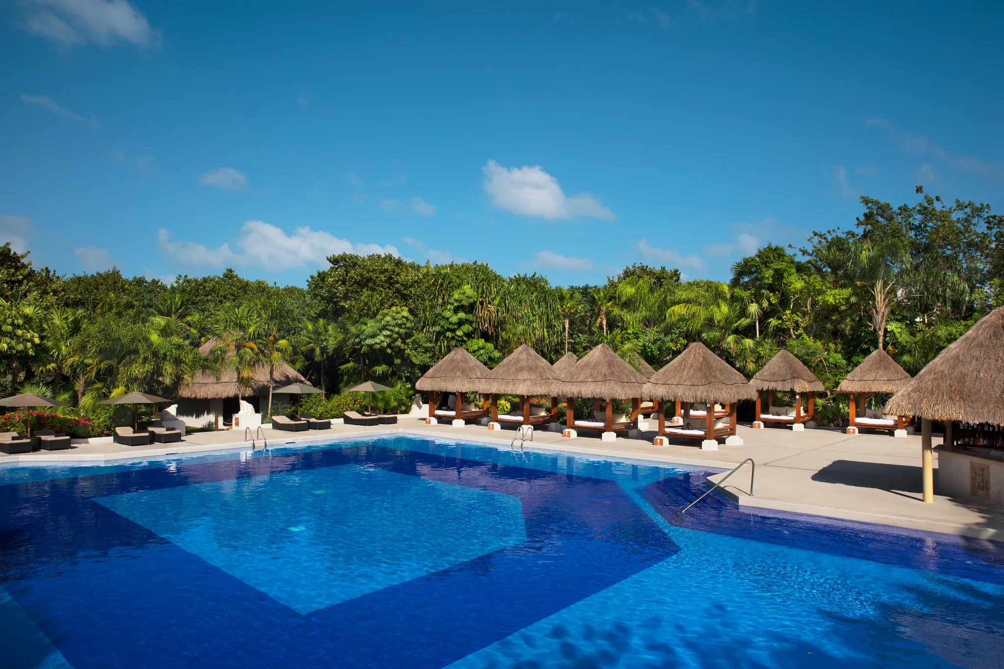 The Reef at Dreams Sapphire Resort & Spa featuring open-air beachfront dining, tropical surroundings, and fresh seafood specialties.